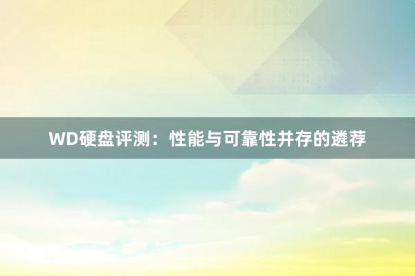 WD硬盘评测：性能与可靠性并存的遴荐